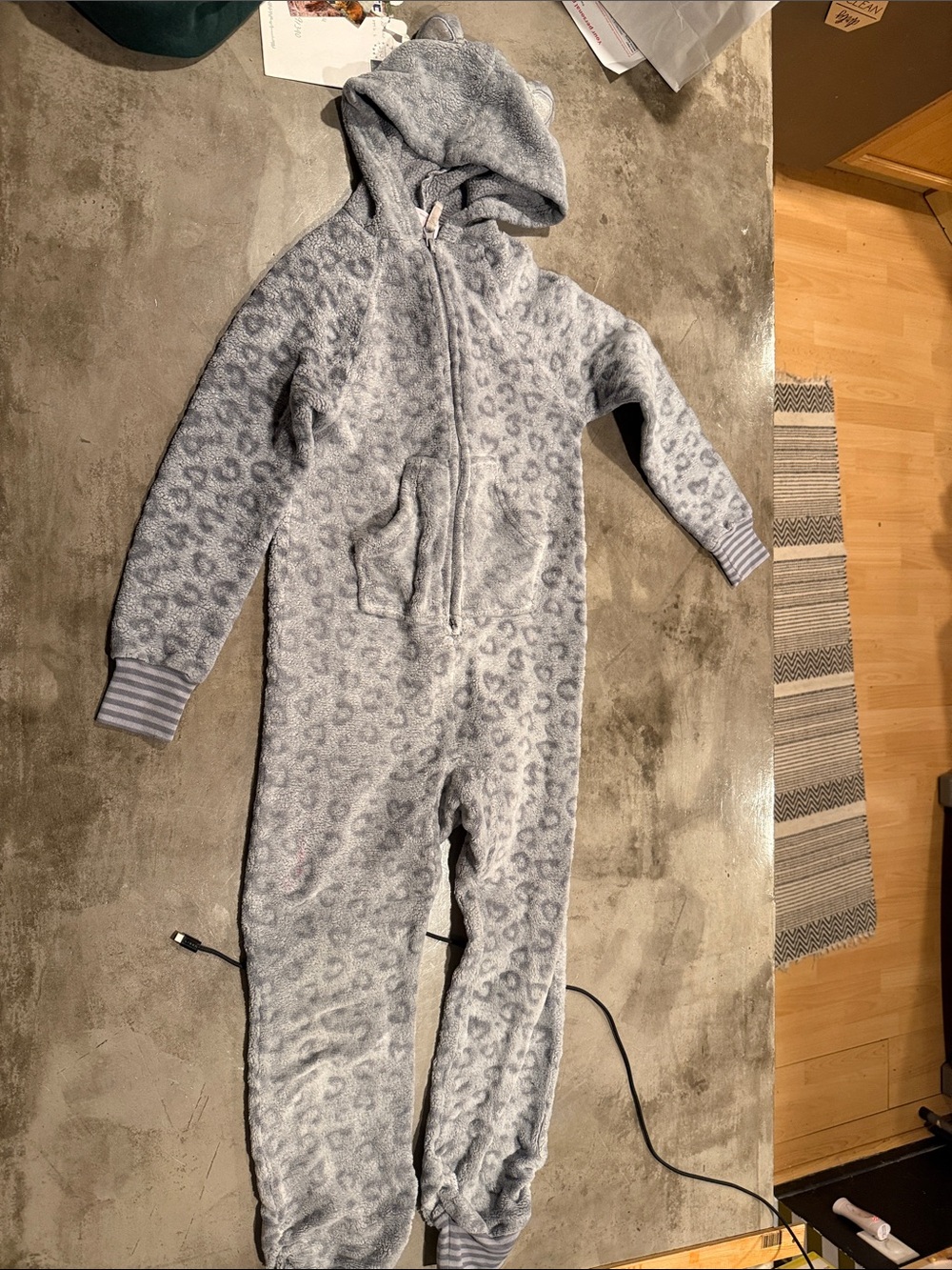 More Than Magic Light Gray Leopard Print Hooded One-Piece